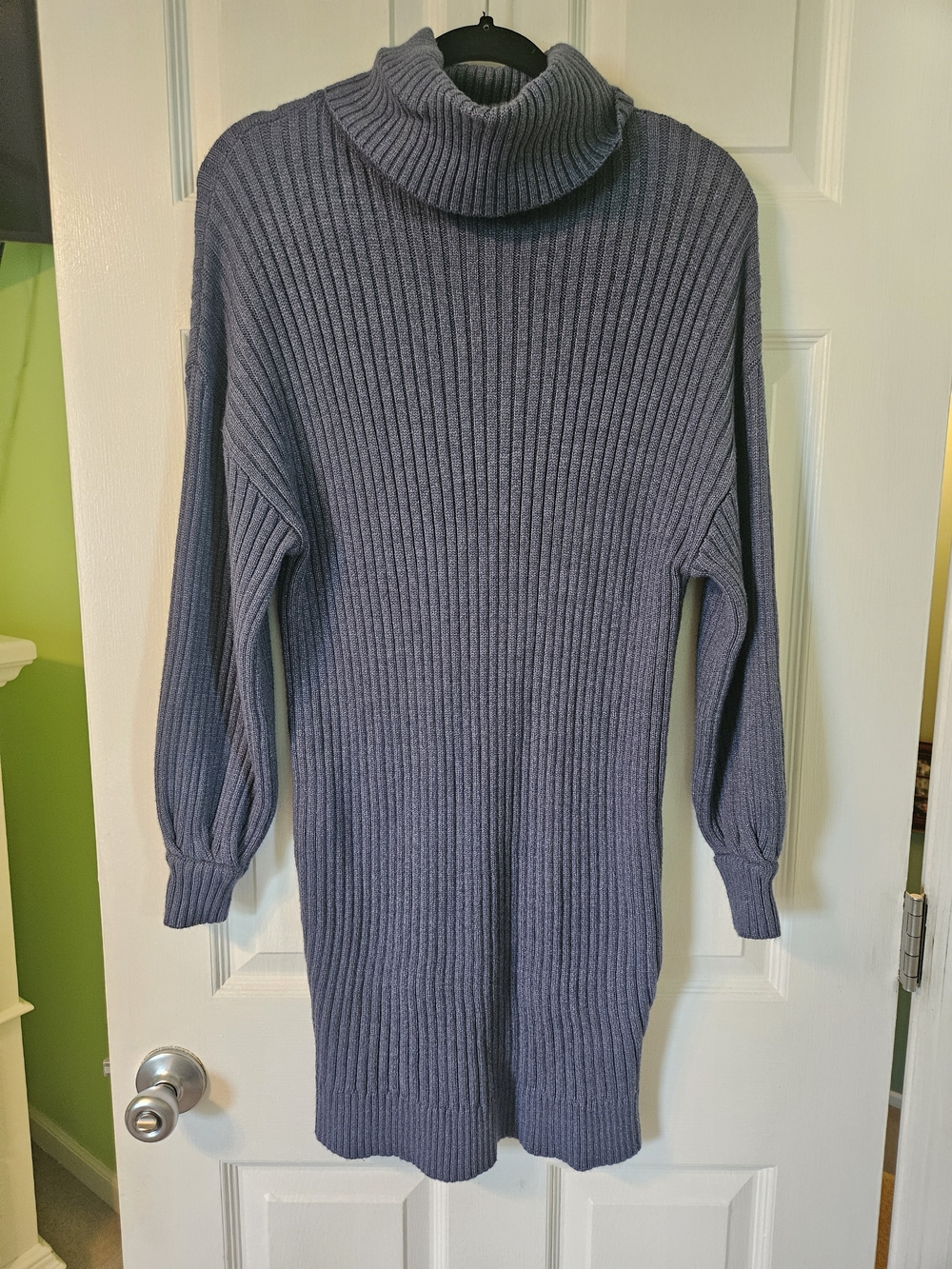 Cozy Ribbed Turtleneck Sweater Dress - Slate Blue